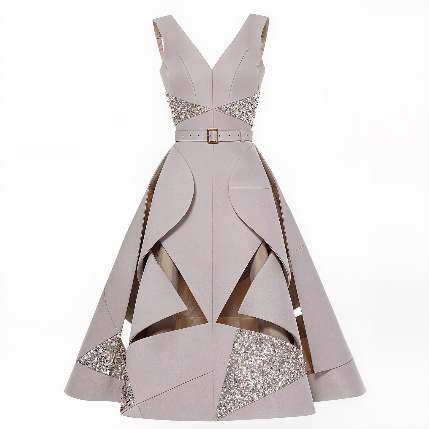 Lumière Belted Crystal Midi Dress
