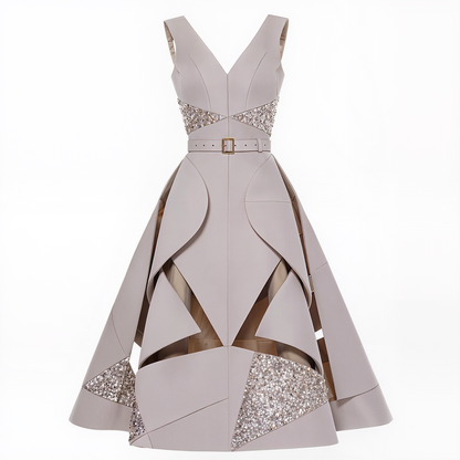 Lumière Belted Crystal Midi Dress