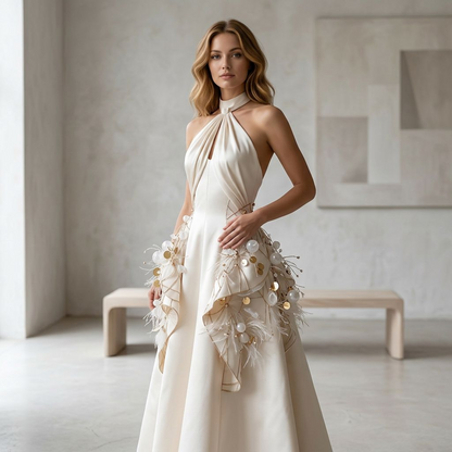 Odette Embellished Halter Midi Dress