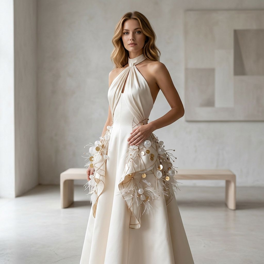 Odette Embellished Halter Midi Dress