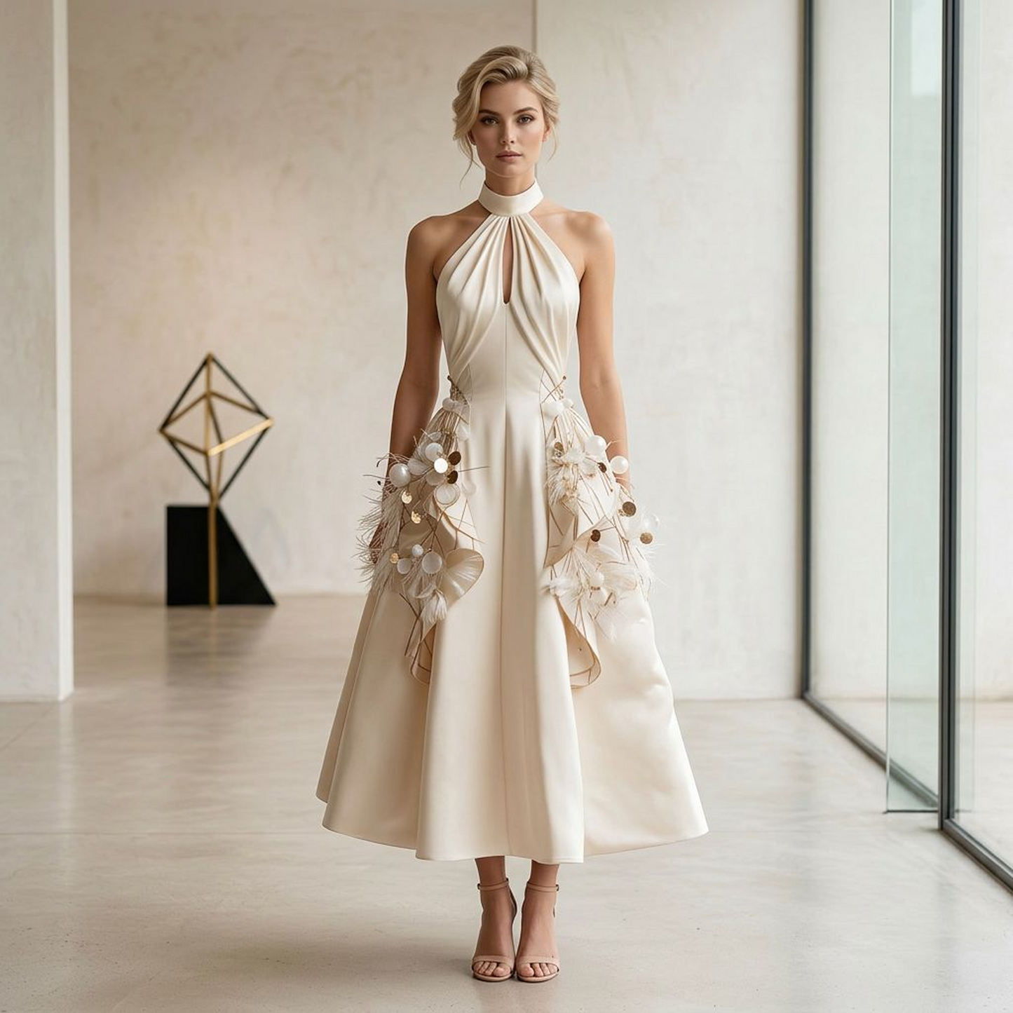 Odette Embellished Halter Midi Dress