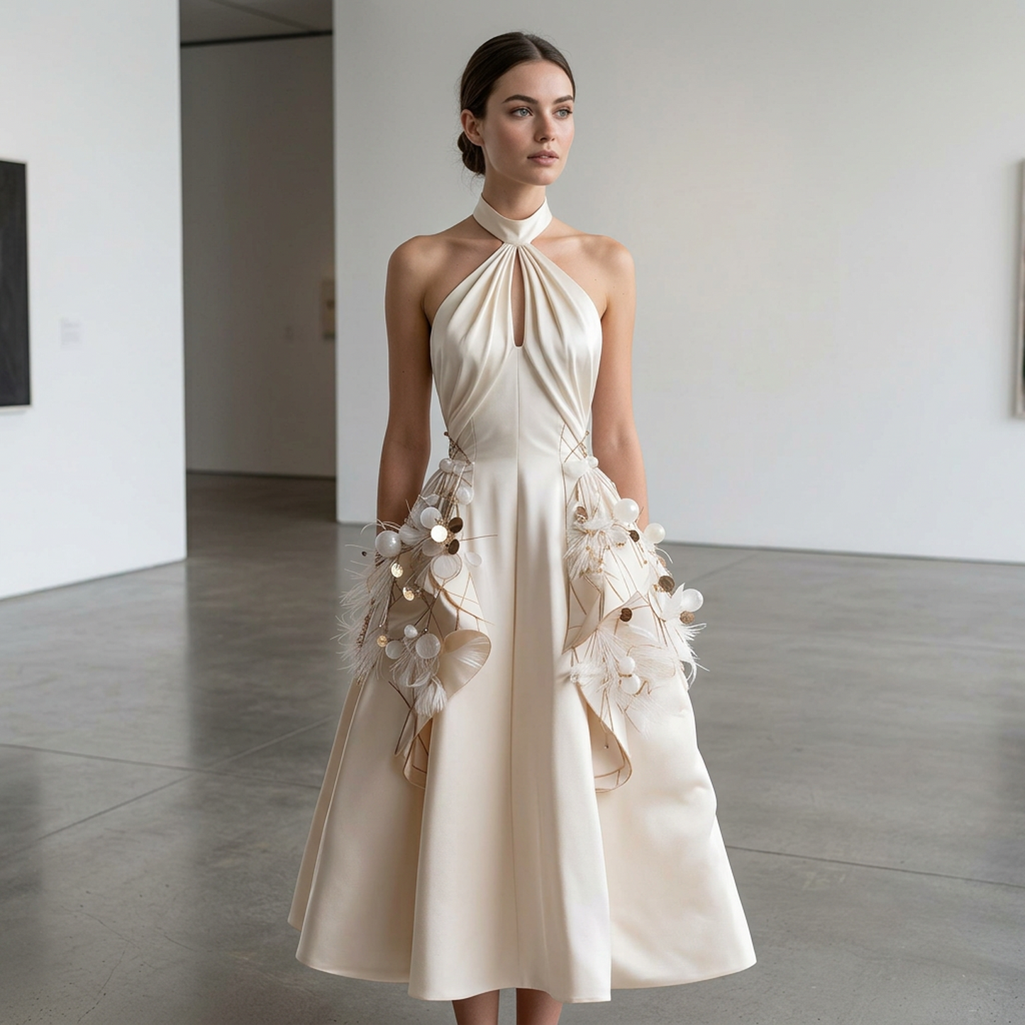 Odette Embellished Halter Midi Dress