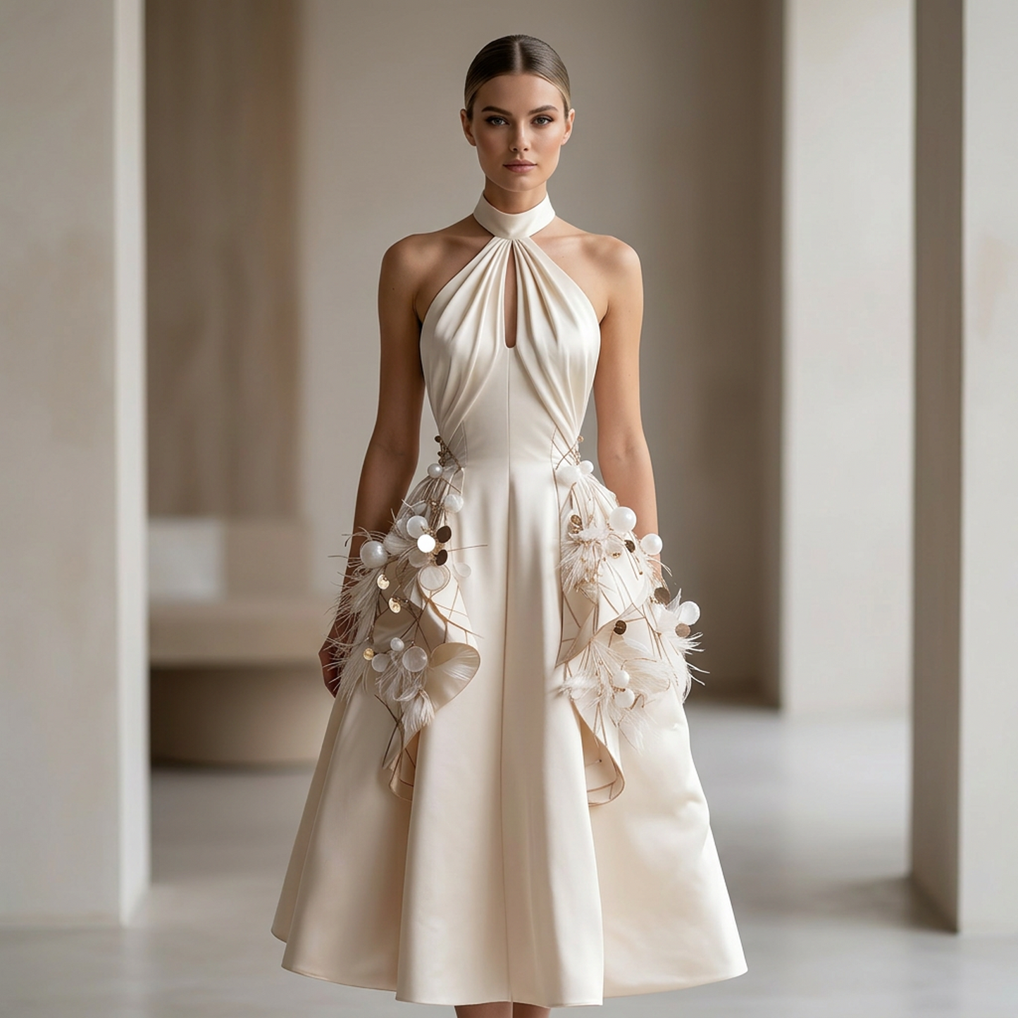 Odette Embellished Halter Midi Dress