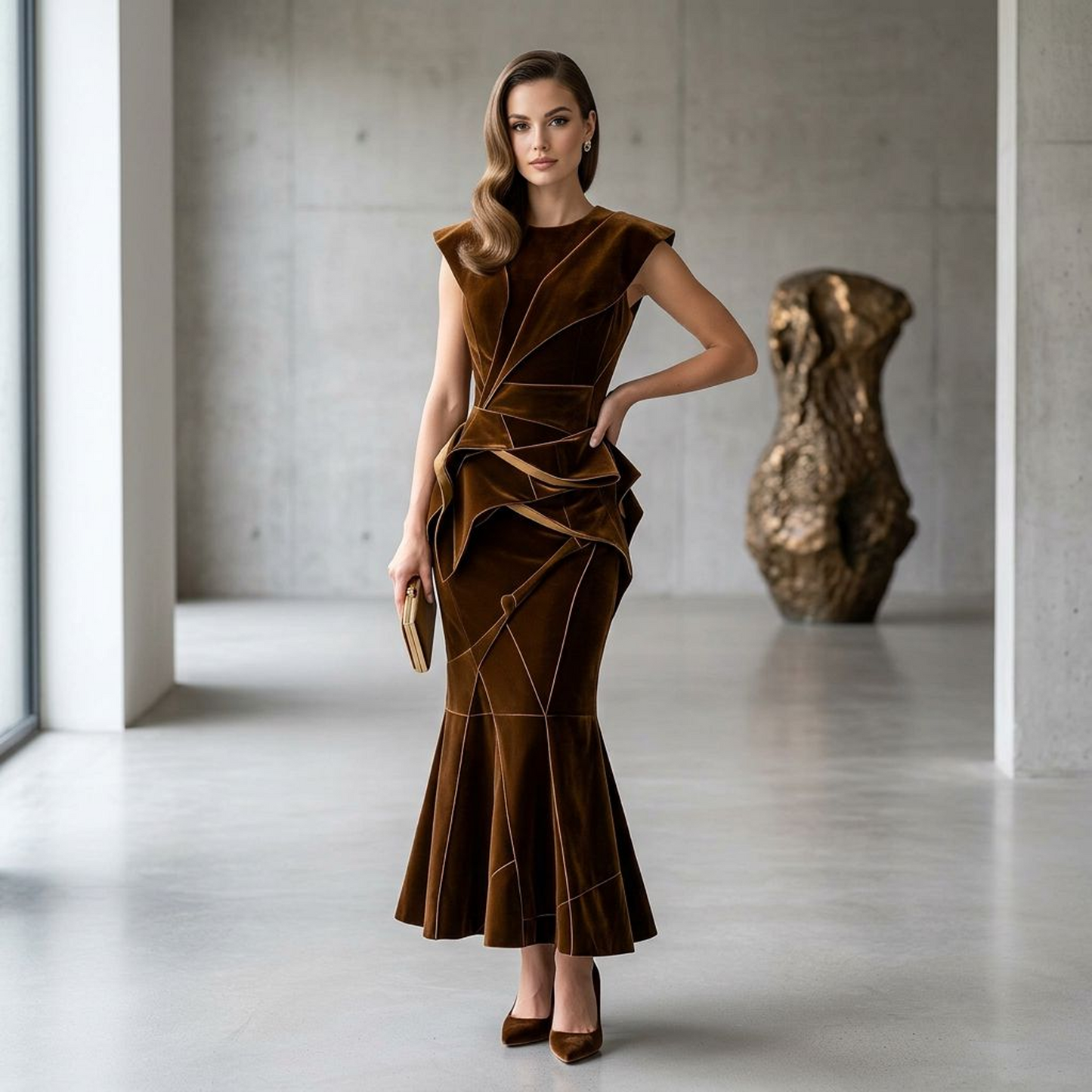 Aurelia Sculptural Velvet Gown