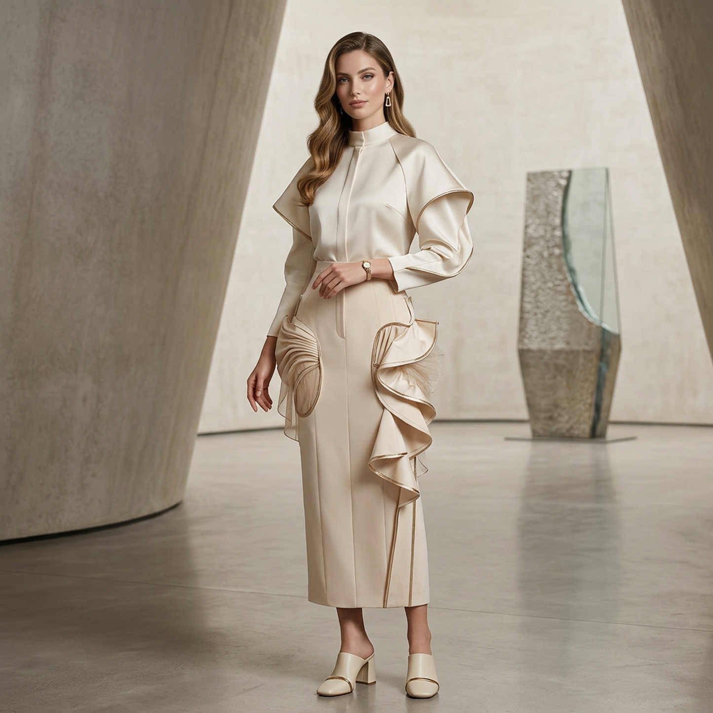 Isadora Sculptural Wing Midi Skirt